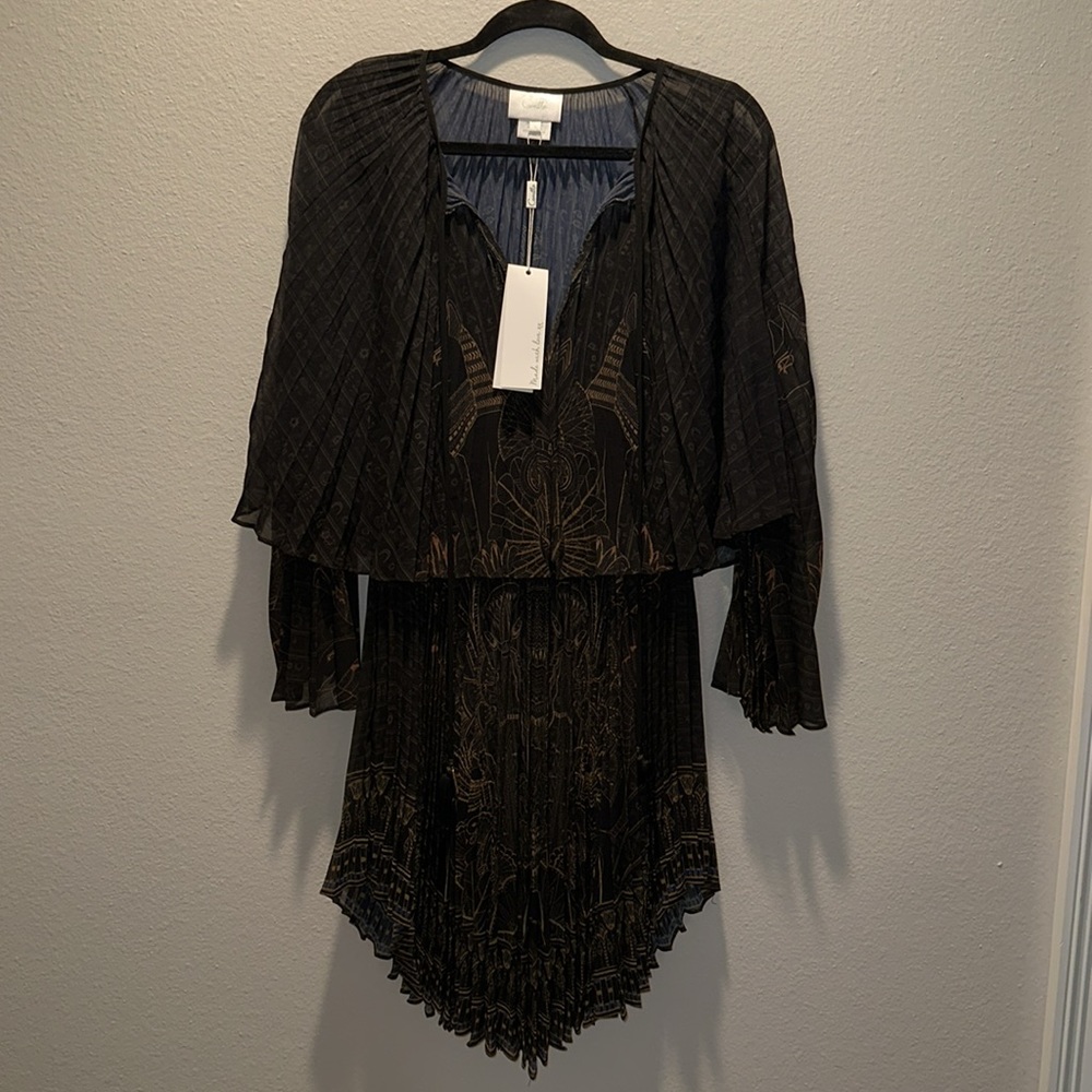 CAMILLA *Cobra King* black pleated double layer 2 pc Egyptian print dress S - Picture 8 of 10